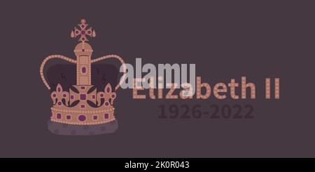 Couronne de la reine Elizabeth II Vector bunner pleure la mort de la reine de Grande-Bretagne en 2022. Illustration de Vecteur
