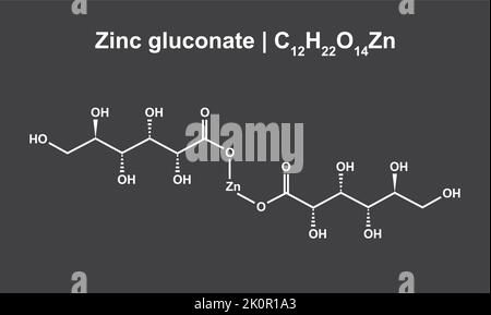 Structure chimique du gluconate de zinc (C12H22O14Zn). Illustration vectorielle. Illustration de Vecteur