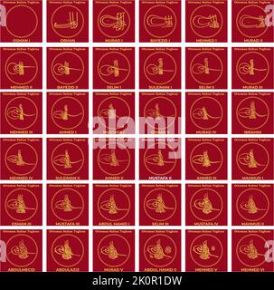 Image vectorielle avec signature Tughras des sultans ottomans. Signatures pouf image vectorielle sultans avec arrière-plan traditionnel de peinture turque. Illustration de Vecteur