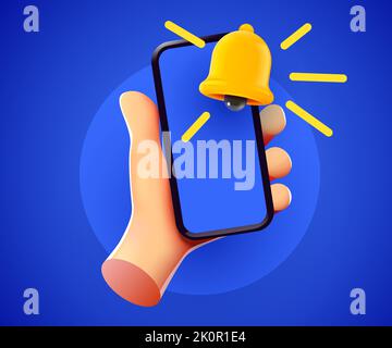 Mignon dessin animé main tenant téléphone intelligent mobile nouvelle sonnerie de notification. Médias sociaux et concept de chat. Illustration vectorielle Illustration de Vecteur