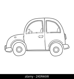 Une voiture-jouet simple de style boodle de croquis. Transport urbain. Illustration vectorielle noire et blanche dessinée à la main, isolée sur fond blanc Illustration de Vecteur