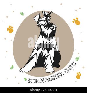 Chien race Schnauzer, pleine longueur, chiot drôle, mignon dessin de doodle Illustration de Vecteur