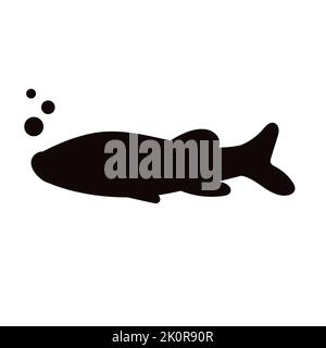 Icône de poisson à silhouette noire isolée sur fond blanc. Forme d'animal de mer la forme du monde sous-marin et de dessin animé de la faune sous-marine. Poisson simple avec tai Illustration de Vecteur