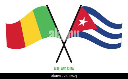Mali et Cuba drapeaux croisés et ondulant le style plat. Proportion officielle. Corriger les couleurs. Illustration de Vecteur