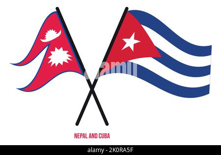 Nepal et Cuba drapeaux croisés et ondulant le style plat. Proportion officielle. Corriger les couleurs. Illustration de Vecteur