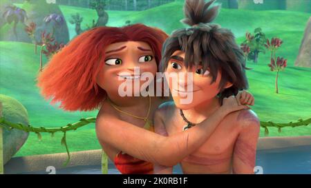 LE CROODS: ARBRE GÉNÉALOGIQUE, de gauche à droite: Thunk Crood (voix: A