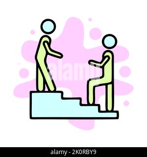 Icône d'aide manuelle des escaliers. Contour homme escaliers main aide vecteur icône pour la conception de Web isolé sur fond blanc Banque D'Images