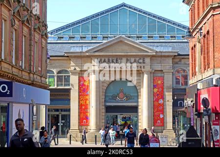 Extérieur historique du centre commercial Bolton Market place, Knowsley St, Bolton, Greater Manchester, Lancs, ANGLETERRE, ROYAUME-UNI, BL1 2AL Banque D'Images