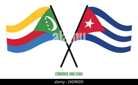 Comores et Cuba drapeaux croisés et ondulés de style plat. Proportion officielle. Corriger les couleurs. Illustration de Vecteur