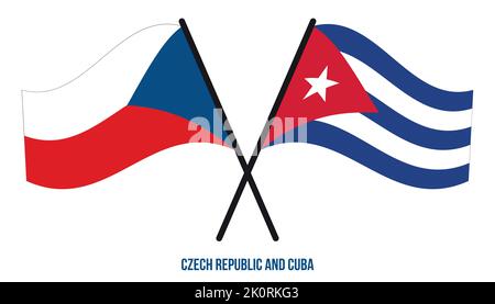 République tchèque et Cuba drapeaux croisés et ondulés de style plat. Proportion officielle. Corriger les couleurs. Illustration de Vecteur