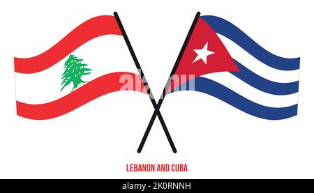 Liban et Cuba drapeaux croisés et agitant le style plat. Proportion officielle. Corriger les couleurs. Illustration de Vecteur