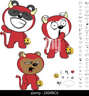 mignon halloween ours dessins animés expressions ensemble diable costume en format vectoriel Illustration de Vecteur