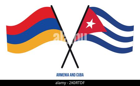 Armenia et Cuba drapeaux croisés et ondulant le style plat. Proportion officielle. Corriger les couleurs. Illustration de Vecteur