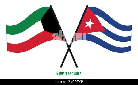 Kuwait et Cuba drapeaux croisés et de style à plat. Proportion officielle. Corriger les couleurs. Illustration de Vecteur