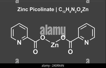 Structure chimique du picolinate de zinc (C12H8N2O4Zn). Illustration vectorielle. Illustration de Vecteur