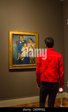 Visiteur regardant Paul Gauguin peindre une femme polynésienne avec des enfants, 1901, The Art Institute of Chicago, Chicago, Illinois, États-Unis Banque D'Images