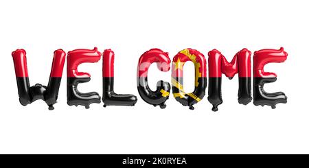 3D illustration de ballons de lettre de bienvenue dans le drapeau angolais isolé sur fond blanc Banque D'Images