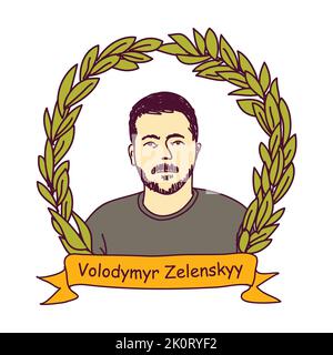 Portrait Volodymyr Zelensky président Ukraine Illustration de Vecteur