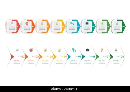 Infographie colorée sur les modèles à huit étapes. Illustration vectorielle Illustration de Vecteur