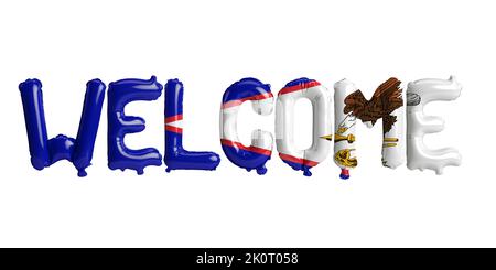 3D illustration de ballons de lettre de bienvenue dans le drapeau des Samoa américaines isolé sur fond blanc Banque D'Images