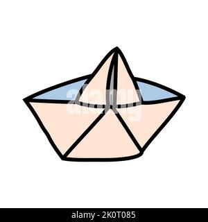 Symbole d'icône de bateau en papier, dessin à la main de la caniche Illustration de Vecteur