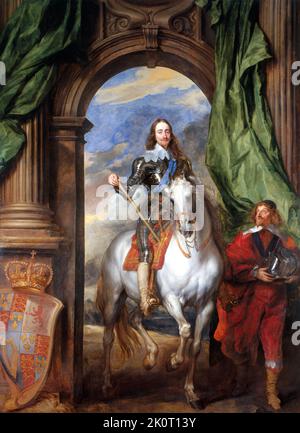 Le roi Charles I (19 novembre 1600 – 30 janvier 1649) fut roi d'Angleterre, d'Écosse et d'Irlande du 27 mars 1625 jusqu'à son exécution en 1649. Il est né dans la Maison de Stuart comme le deuxième fils du roi James VI d'Écosse. Vu ici dans un portrait de 1634 par Anthony van Dyck. Image de domaine public en vertu de l'âge. Vu ici dans un portrait de 1636 par Anthony van Dyck. Image de domaine public en vertu de l'âge.