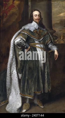 Charles I (19 novembre 1600 – 30 janvier 1649) fut roi d'Angleterre, d'Écosse et d'Irlande du 27 mars 1625 jusqu'à son exécution en 1649. Il est né dans la Maison de Stuart comme le deuxième fils du roi James VI d'Écosse. Vu ici dans un portrait de 1636 par Anthony van Dyck. Image de domaine public en vertu de l'âge.
