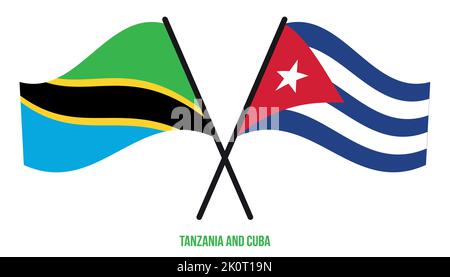 Tanzanie et Cuba drapeaux croisés et ondulant le style plat. Proportion officielle. Corriger les couleurs. Illustration de Vecteur