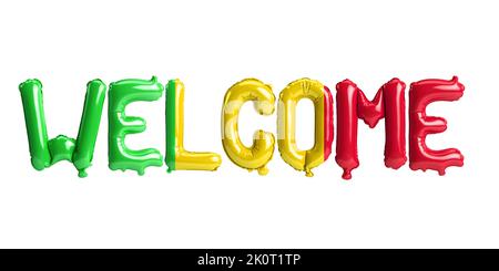 3D illustration de ballons de lettre de bienvenue dans le drapeau du Mali isolé sur fond blanc Banque D'Images