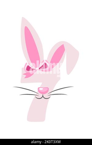 Lapin drôle numéro 7 pour les enfants. Sept chiffres sous forme de lapin. Apprenez à compter Illustration de Vecteur