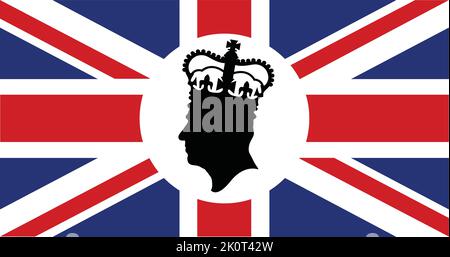 Londres, Royaume-Uni - septembre 2022 : silhouette latérale du roi Charles III sur fond Union Jack Illustration de Vecteur
