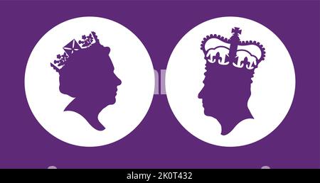 Londres, Royaume-Uni - septembre 2022 : silhouette latérale du roi Charles III et de la reine Elizabeth II Illustration de Vecteur