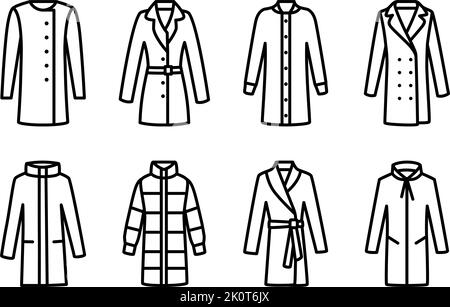 Ensemble d'icônes de vêtements d'extérieur mode pour femmes, illustration vectorielle Illustration de Vecteur