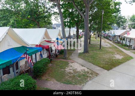 Quartier historique de la tente méthodiste Camp d'Ocean Grove sur la rive du New Jersey. Banque D'Images