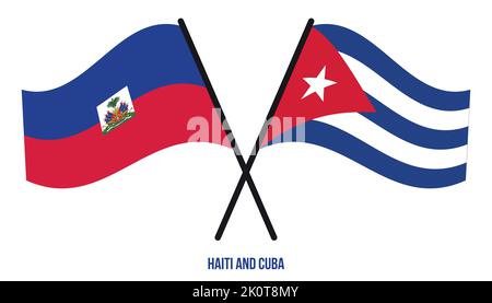 Haïti et Cuba drapeaux croisés et agitant le style plat. Proportion officielle. Corriger les couleurs. Illustration de Vecteur