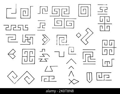 Jeu de symboles vectoriels grecs dessinés à la main. Clé grecque. Illustration de Vecteur