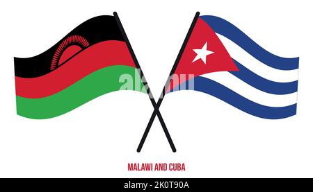 Malawi et Cuba drapeaux croisés et ondulant le style plat. Proportion officielle. Corriger les couleurs. Illustration de Vecteur