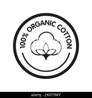 étiquettes et badges en coton biologique à 100 %. Vecteur rond icône, autocollant, logo, timbre, étiquette fleur de coton isolée sur fond blanc. Vecteur il Illustration de Vecteur
