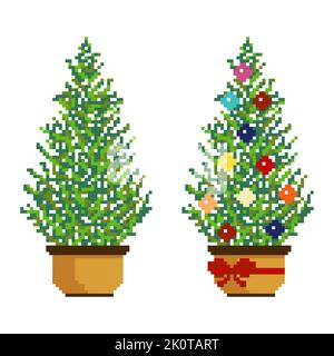 Pixel arbres de Noël avec et sans décorations Illustration de Vecteur