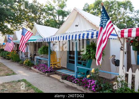 Quartier historique de la tente méthodiste Camp d'Ocean Grove sur la rive du New Jersey. Banque D'Images