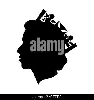 Reine Elizabeth. Femme vue latérale tête. Lady dans la silhouette noire de la couronne. Portrait minimaliste simple de monarque. Illustration vectorielle. Illustration de Vecteur