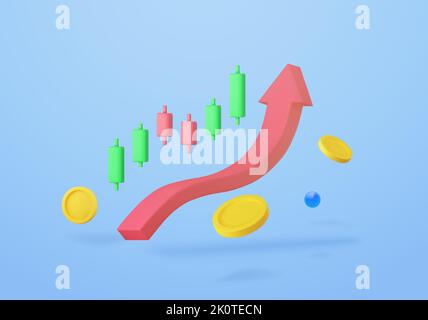 3D diagramme de croissance du stock graphique financier. Chandelier avec flèche vers le haut actions de négociation ou de forex Illustration de Vecteur