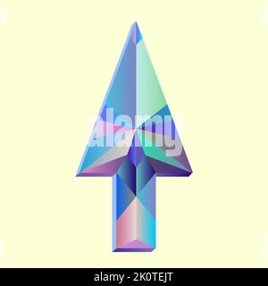Forme de flèche lumineuse en cristal polygonal moderne sur fond jaune. Cliquez ici. Flèche polygonale décorative composée de triangles colorés chaotiques. Illustration de Vecteur