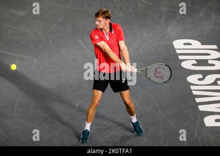 Hambourg, Allemagne, 13th septembre 2022. David Goffin est en action lors du match de groupe entre la Belgique et l'Australie lors de la finale de la coupe Davis 2022 à Hambourg, en Allemagne. Crédit photo: Frank Molter/Alamy Live News Banque D'Images