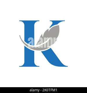 Logo lettre K plume combiné avec vin de plume d'oiseau pour avocat, symbole de loi Illustration de Vecteur