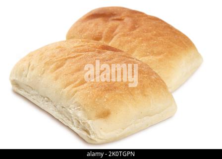 Deux morceaux de pain Ciabatta sur fond blanc coupés Banque D'Images