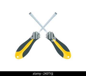 Tournevis croisés, outils de réparation, logo de réglage. Cruciform pour la réparation et la construction. Menuiserie et construction conception vectorielle. Illustration de Vecteur