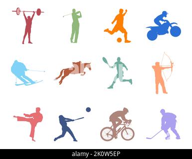 Divers ensembles d'icônes de silhouette d'activité sportive Illustration de Vecteur
