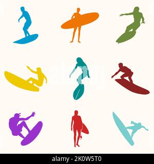 Surfer avec planche de surf. Illustration vectorielle colorée Illustration de Vecteur