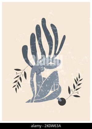 Matisse Contemporary Woman algues Botanical Abstract Vintage style minimaliste Art. Boho esthétique moderne minimaliste dessin vectoriel pour décoration murale Illustration de Vecteur